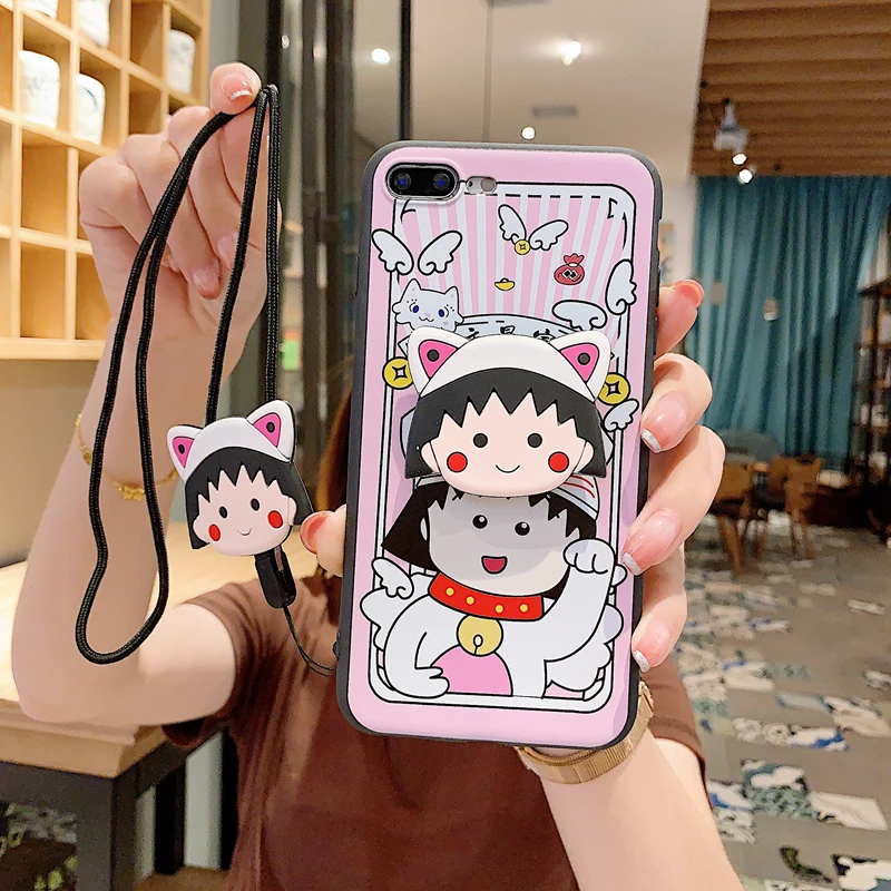 Chi-bi Maruko Мультяшный складной кронштейн ремешок чехол для телефона костюм для iPhone 11 Pro Max 6 6s 7 8 Plus X XR XS XSMAX Crayon Shin-chan Chi-bi Maruko - Цвет: Chi-bi Maruko