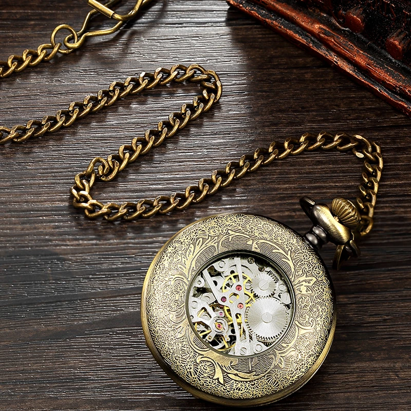 Классические ретро карманные часы Мужские механические ручные с скелетом