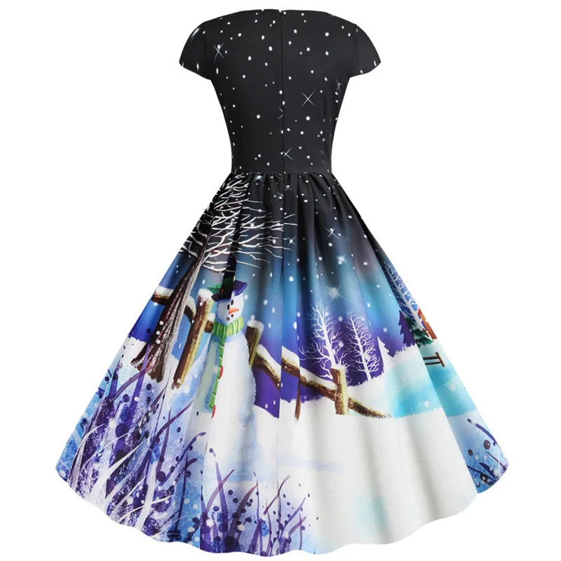 Женское платье большого размера с рождественским принтом винтажное вечернее
