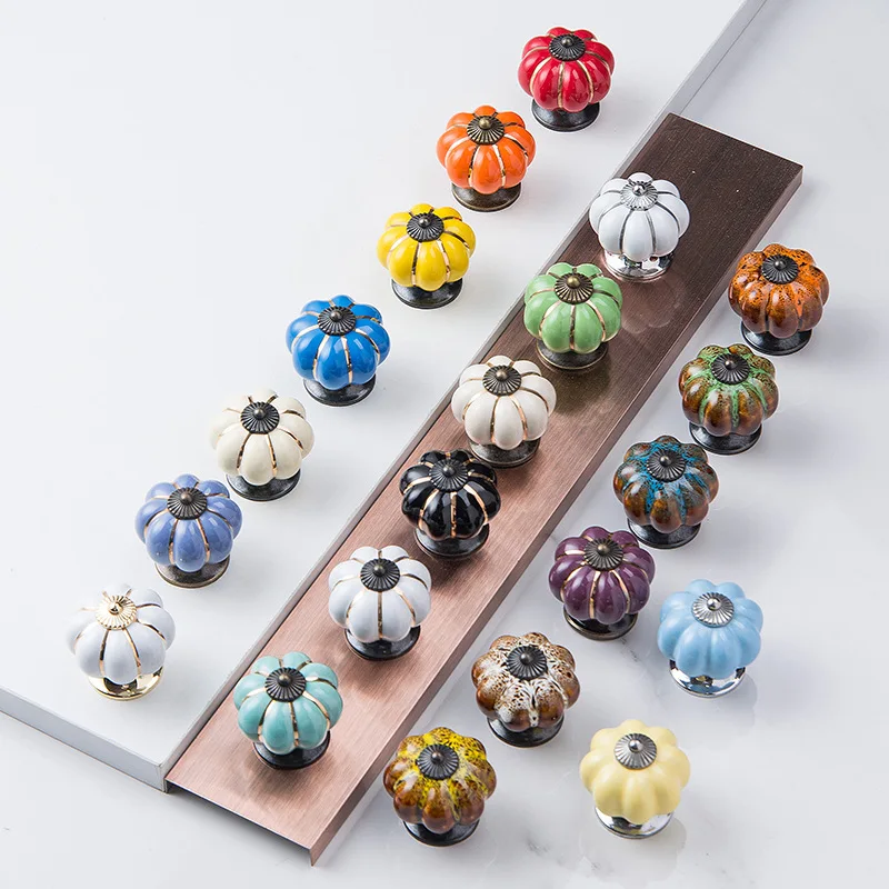 

Retro Ceramic Pumpkin Leopard Print European-American Wardrobe Cupboard Shoe Cabinet Door Handle