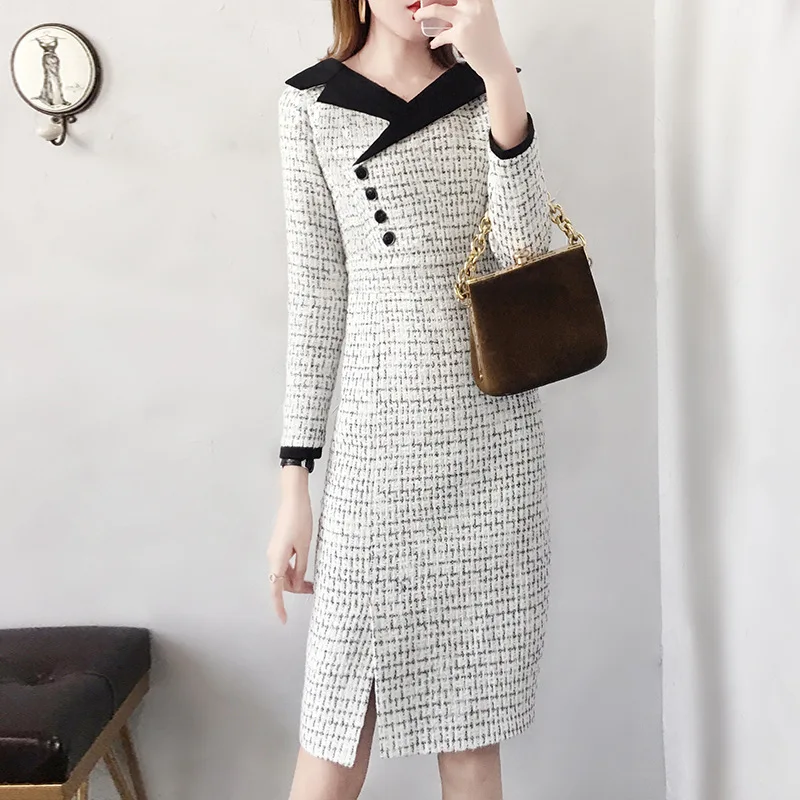 

Minority Dress Women Fall/winter 2019 New Temperament French Retro Waist Slim Tweed Popular Party Dress Women Clothes 2018