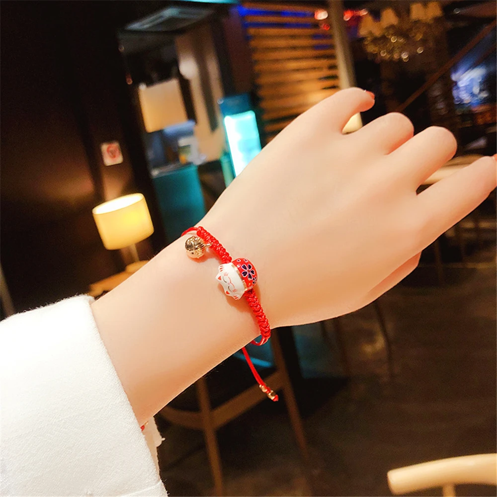 Новый Регулируемый браслет ручной работы с красочной веревкой счастливый кот