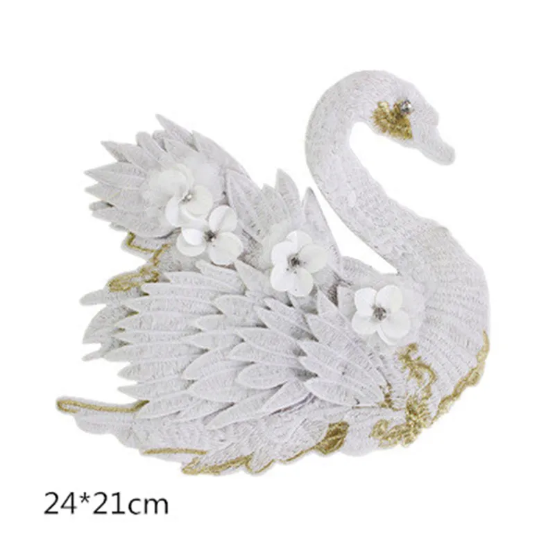 Черный и белый Лебедь вышивка тканевые наклейки бусины Цветы одежда