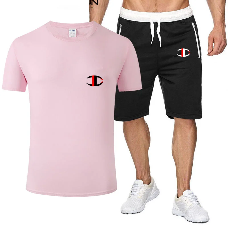 

2021 new cotton men's T-shirt + sports shorts suit summer high-quality cotton T-shirt sports running wear fitness suit set