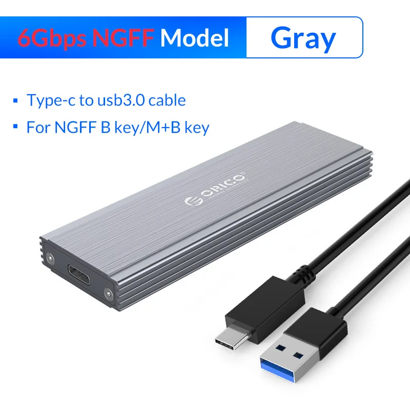 NGFF - 6Gbps Gray ORICO NVME M.2 SSD Корпус чехол USB3.1 GEN2 10 Гбит/с SSD Мобильный коробка для жесткого диска внешний корпус чехол для M2 SSD чехол - Цвет: NGFF - 6Gbps Gray