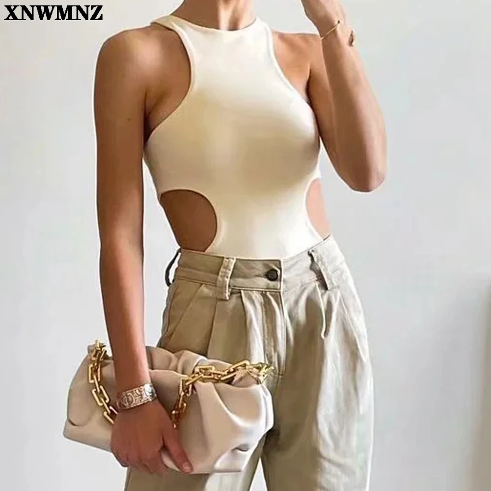 

Za 2021 Summer Women Off Shoulder Bodysuit Leotard sleeveless vest Jumpsuit Exposed Siamese Rompers Hollow Out Onesies fashion