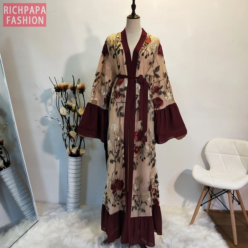 Ramadan Kimono Abaya Robe Femme Dubai Cardigan Muslim Dress Women Kaftans Caftan Marocain Qatar Elbise Turkish Islamic Clothing |