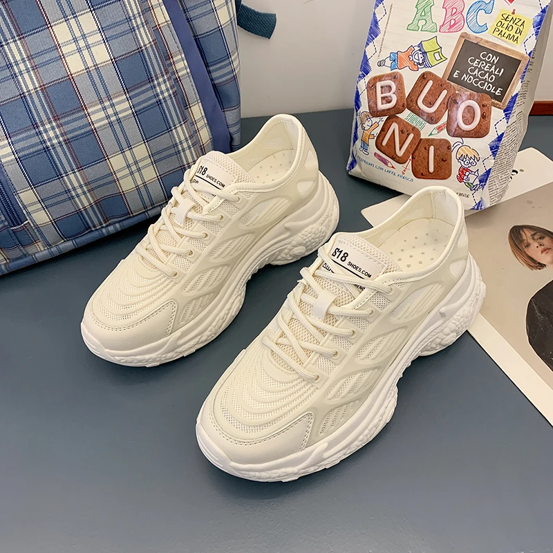 

Women's Sneakers Shoes Lace up Thick Platform Casual Shoes Woman Leather Comfort Lady Walking Footwear Fashion Female Spring New