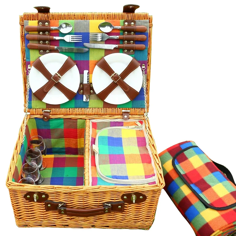 Портативная плетеная корзина для пикника с крышкой цветная Сетчатая Сумка