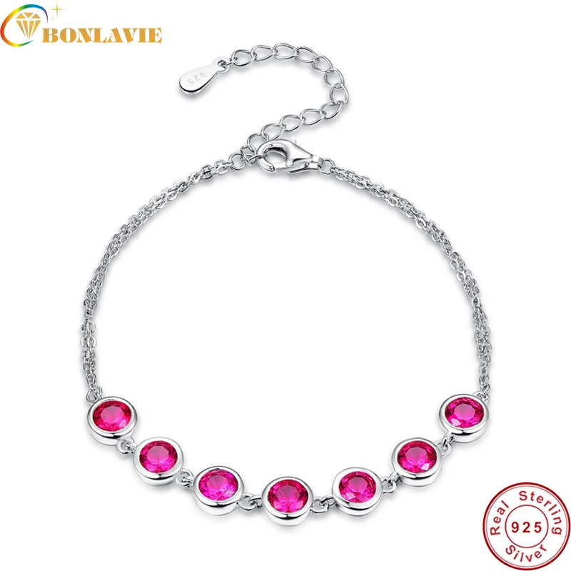 Женский браслет из серебра 925 пробы с красным Рубином 7 шт. | Украшения и