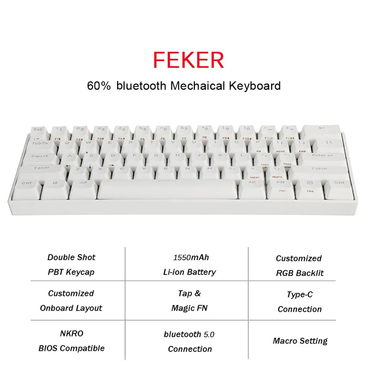 

FEKER 61Keys bluetooth Dual Mode Mechanical Keyboard 1.68 million RGB Backlit Type-C Gaming Keyboard Gateron Switch