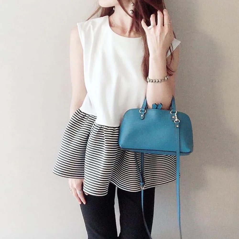 

Sleeveless Women Summer Tops 2020 Fashion Patchwork Printed High Waist Female Shirts Office Lady Casual Ruffle T-shirts