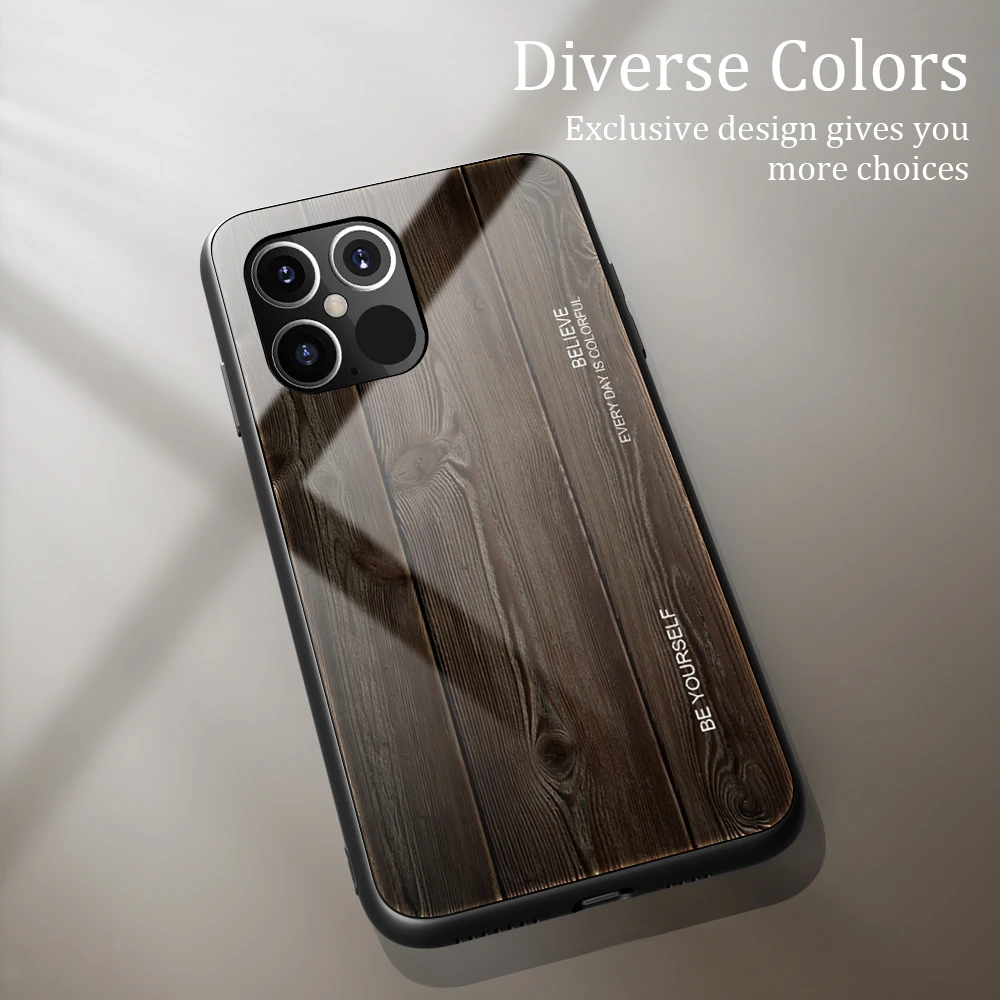 

Wood Grain Tempered Glass Case For iPhone 12 Pro MAX Mini Soft Side Hard Phone Cover For iPhone 11 Pro XS Max XR X 8 7 6s Plus