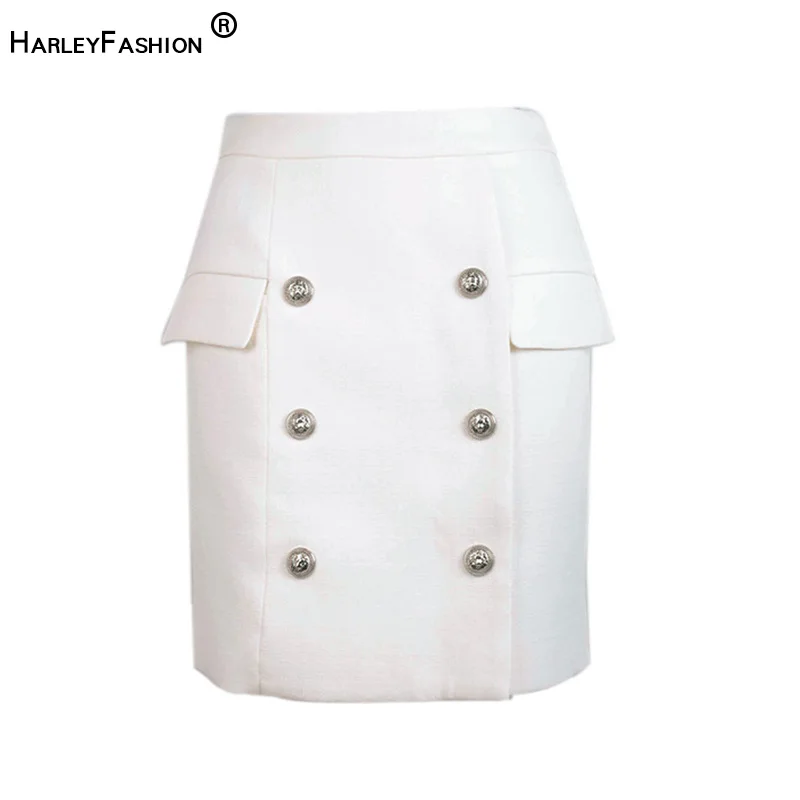 HarleyFashion, женская, универсальная, стильная, тонкая, прямая, мини юбка, солидная, завышенная талия, пуговицы, качественная, белая, повседневная юбка