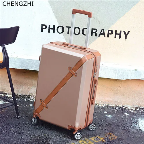 gold CHENGZHI Fashion vintage series 20" 22" 24" 26inch rolling luggage spinner men travel suitcase women trolley bag with wheels - Цвет: gold