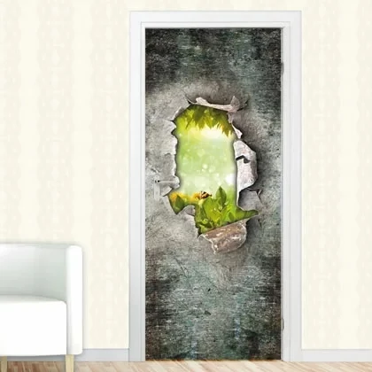 Дверные наклейки домашний декор обновление зеленые листья пчела ПВХ роспись