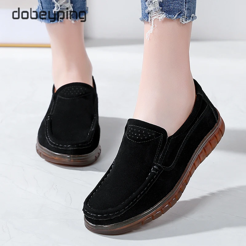New Spring Autumn Women's Shoes Suede Leather Woman Loafers Square Toe Moccasins Female Flats Snail Shoe Slip On Ladies Sneakers