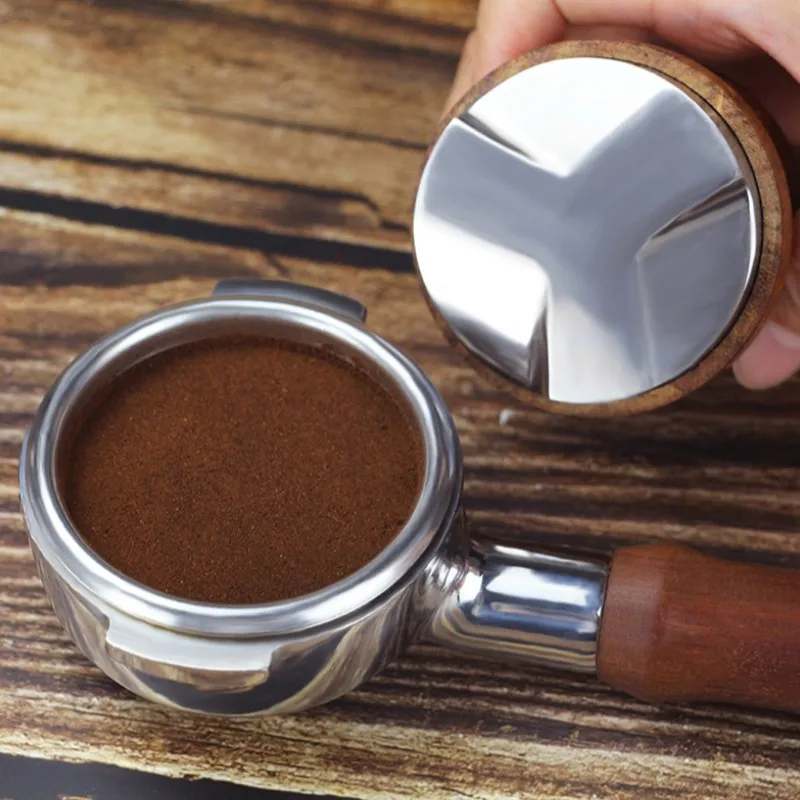 

51/58mm Adjustable Stainless Steel Coffee Tamper Wooden Handle Three Angled Slope Cafe Coffee Powder Hammer Household Coffeeware