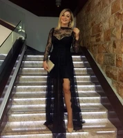 a line black lace high neck long sleeve sexy prom long side cuts party elegant evening gowns %d9%81%d8%b3%d8%a7%d8%aa%d9%8a%d9%86 %d8%a7%d9%84%d8%b3%d9%87%d8%b1%d8%a9 robes de soir%c3%a9e
