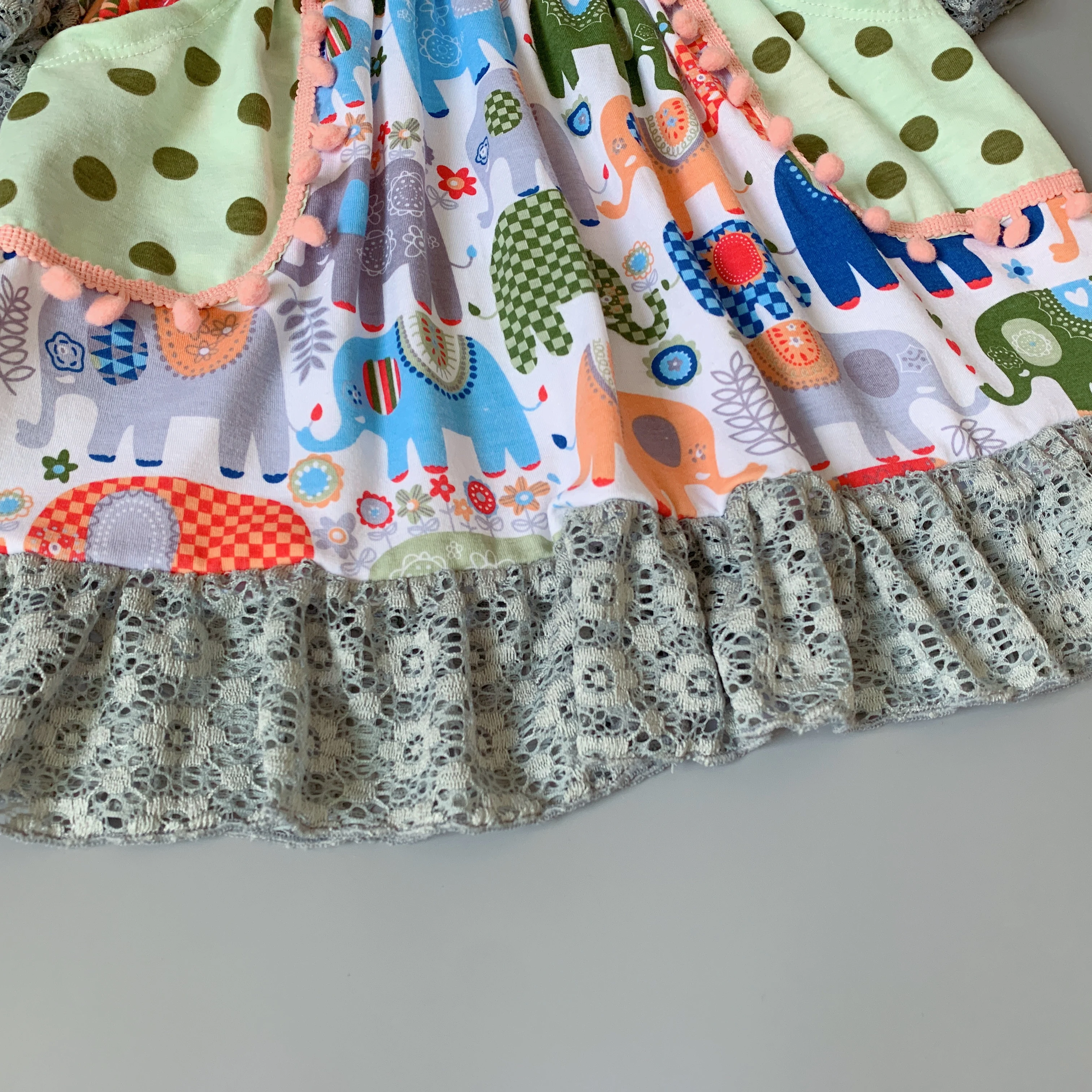 Новое дизайнерское Летнее Детское хлопковое платье с кружевом и принтом слона