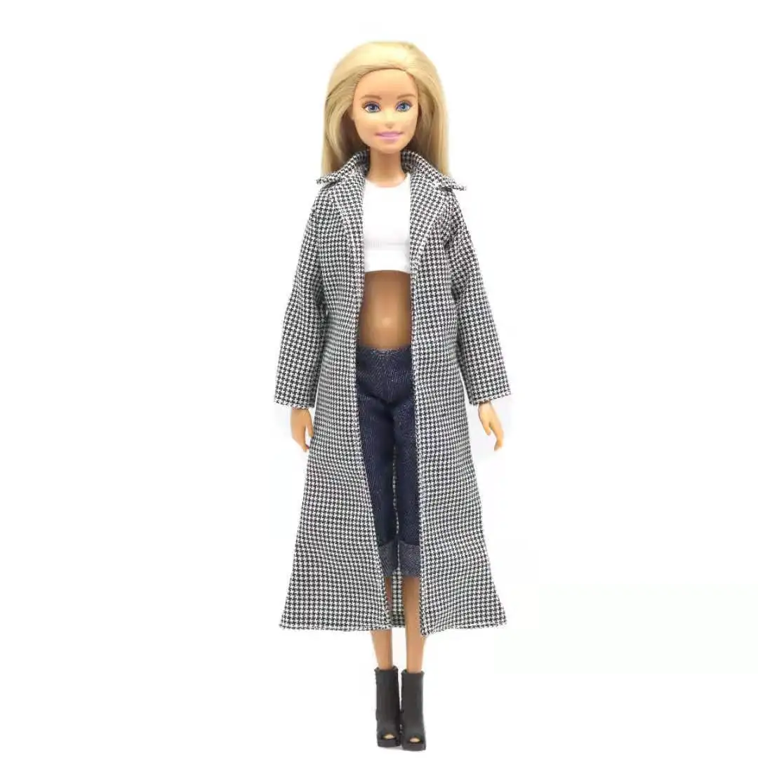 

11.5" Houndstooth Plaided Parka Outfits for Barbie Doll Clothes Winter Coat Jacket Dress 1/6 BJD Dolls Accessories Kids DIY Toys