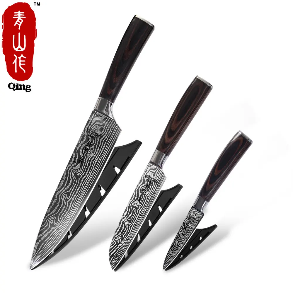 Цин 8 &quot5&quot 3 5 &quotяпонский поварской Набор ножей шт лазерный дамасский узор