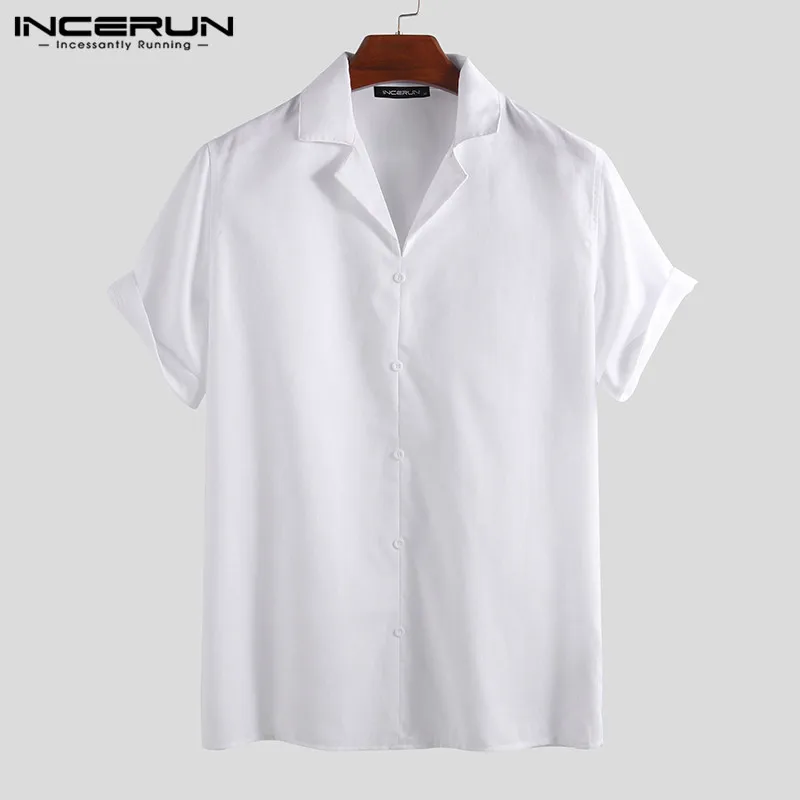 

INCERUN Solid Color Short Sleeve Shirts Men Casual Lapel Shirt Business Fitness High Quality Chemise Summer Camisa Masculina 5XL