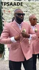 Новинка Весна 2020 двубортный модный дизайн мужское свадебное платье для жениха индивидуальный костюм из 2 предметов черные брюки + розовый блейзер