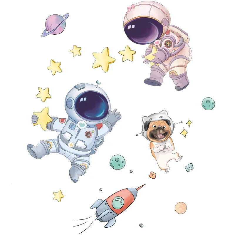 

Lovely Sky Wall Stickers for Children's Room Decoration Background Self-adhesive Wallpaper Astronaut Rocket Star Stickers Decals