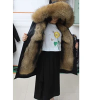 linhaoshengyue fashion women overcoming raccoon fur hood collar raccoon fur linink warm