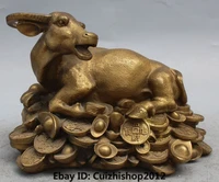 10china bronze brass wealth money yuanbao zodiac year animal cattle bull statue copper decoration real brass 25 off