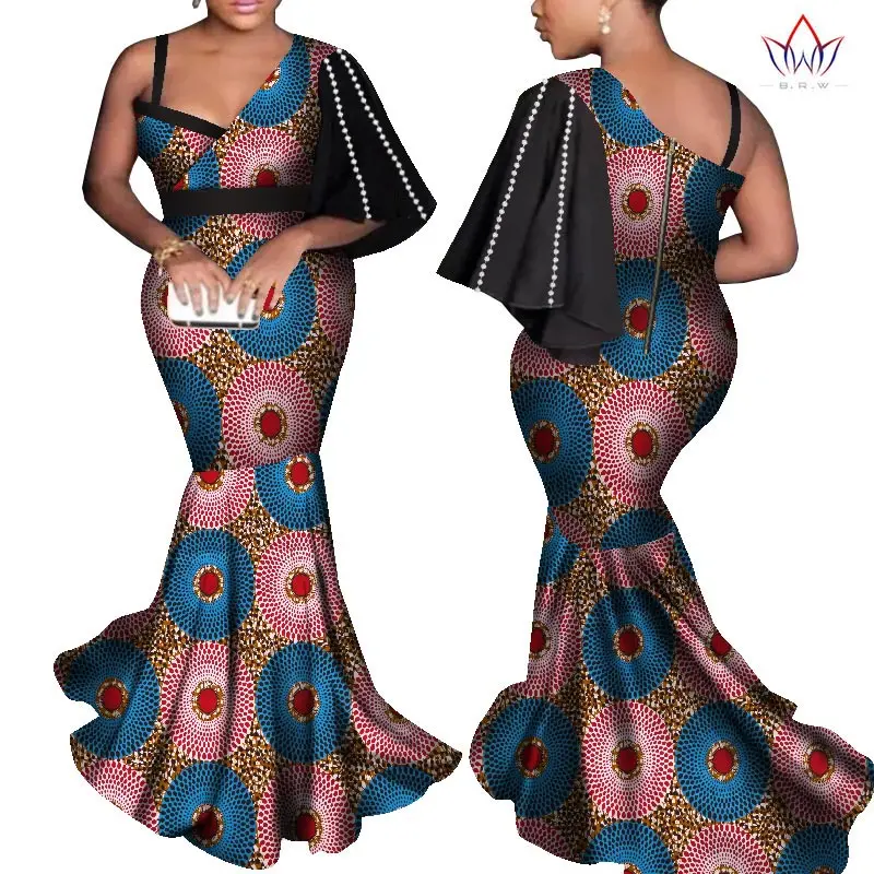 Mermaid African Dresses New Arrival Pearl string Floor Length Women Formal Occasion Dress Africa Evening Gowns for Women WY7811