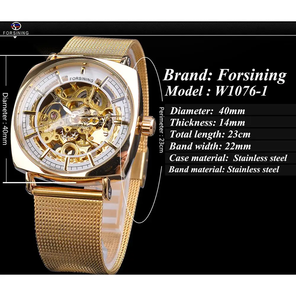 Forsining Golden Square Men Mechanical Watch Business Mesh Steel Belts Automatic Clock Relogio Masculino Hodinky Erkek Kol Saati | Наручные