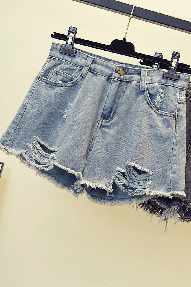 

New Denim Shorts Casual Fashion Loose Plus Size Solid Color Pocket High Waist Button Hole Women's Clothing Summer