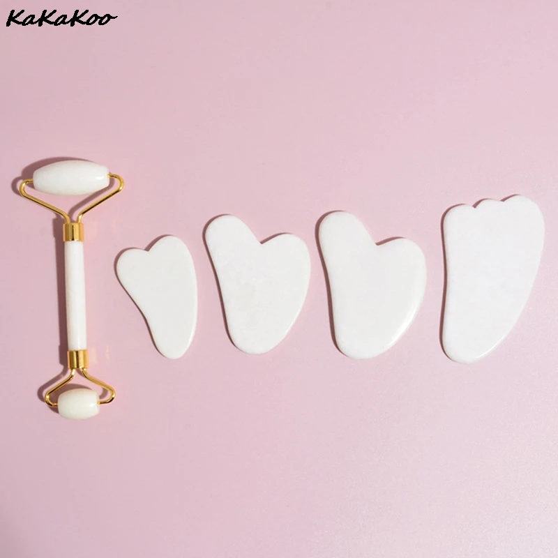 

2pcs Facial Massager Roller Natural Jade Stone Guasha Board Scraper Set Face Lift Skin Relaxation Slimming Beauty Neck Thin Lift