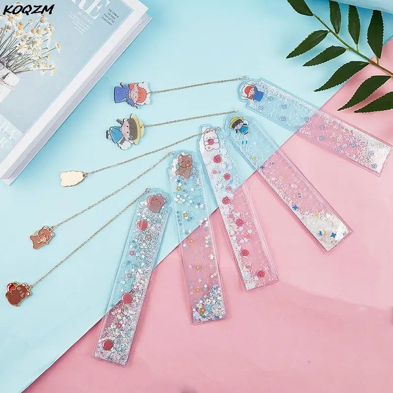 

Cartoon Bookmark Drawing Ruler Cute Girl Rabbit Bear Quicksand Plastic Ruler Gift School Stationery Supplies Drawing Tool