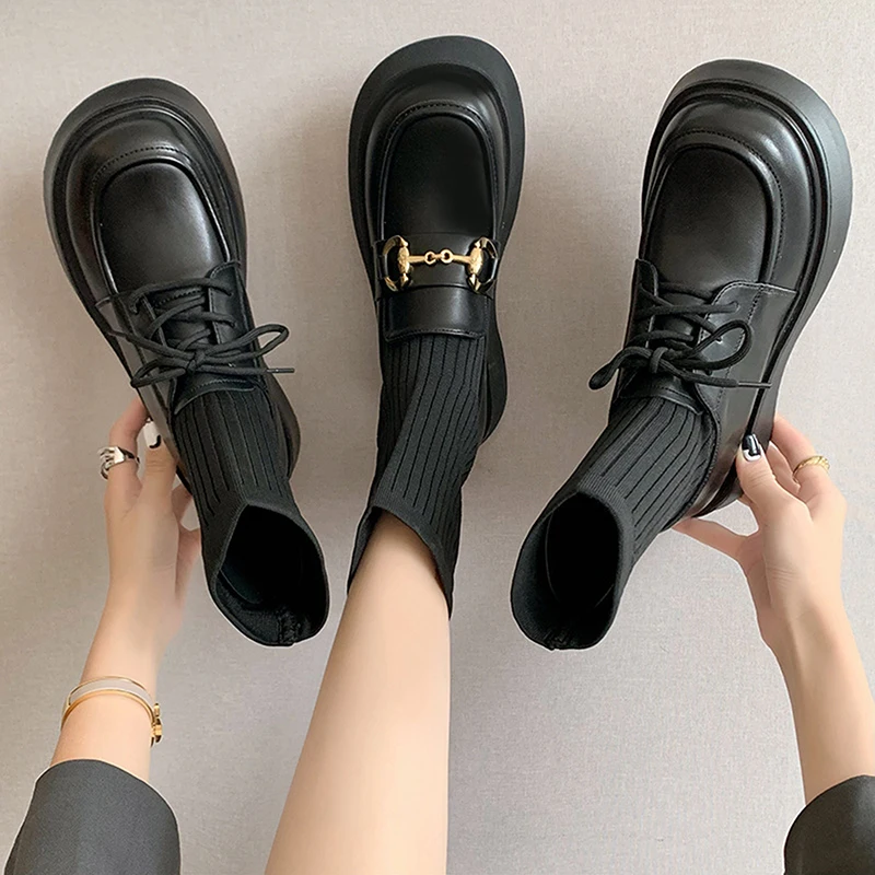 

Короткие ботинки в британском стиле, женские ботинки-мартинсы, ботинки, короткие ботинки из искусственной кожи, красивые студенческие боти...