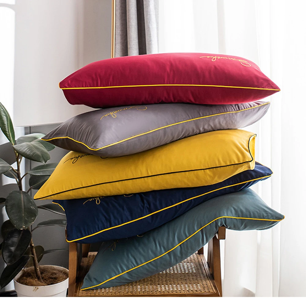 

48x74cm Satin Pure Cotton Pillowcase Imitate Silk Silky Comfortable Embroidery Cushion Cover for Bedroom Sleep Pillows Case 2pcs