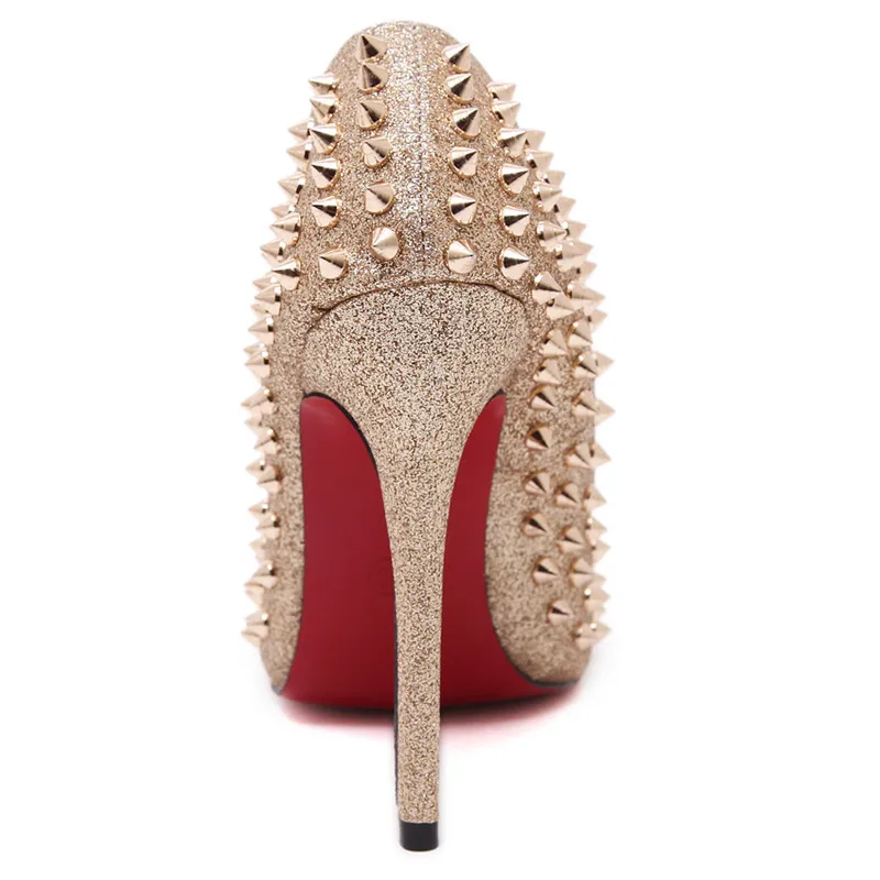 Женские туфли с ремешками и заклепками лодочки на высоком каблуке 12 см острым