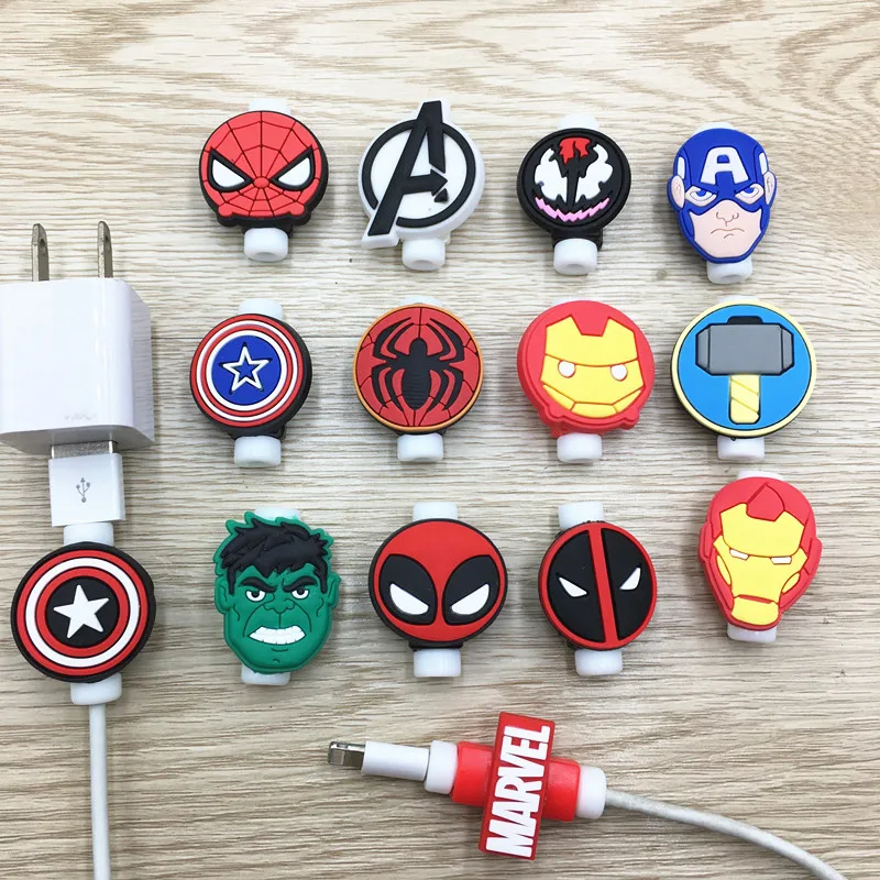 100Pcs/Lot Silicone Marvel USB Protector Cable Case Clip Cover Winder Cord Protector Wire Organizer For Iphone Android