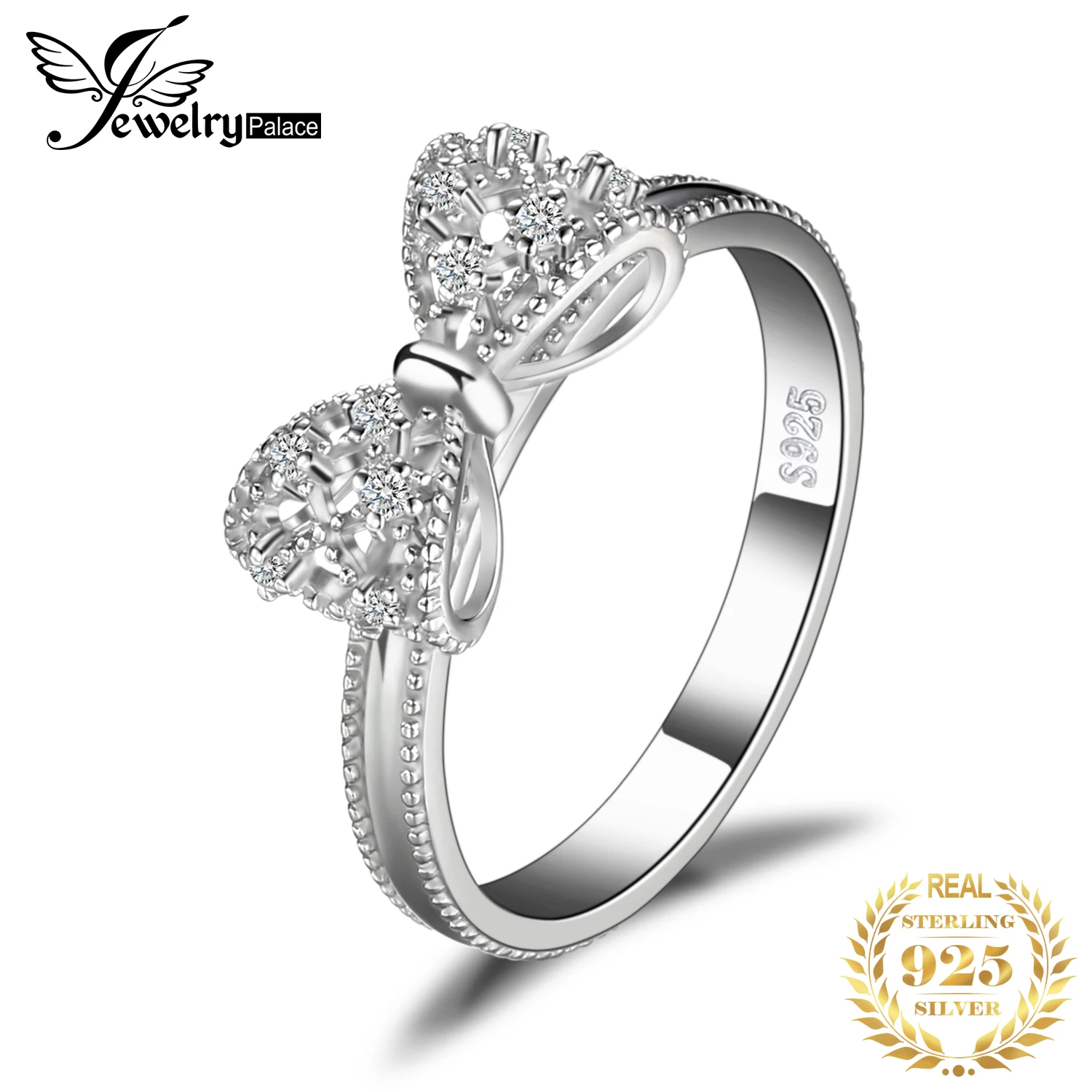 

JewelryPalace Bow Knot Moon Star Olive Leaf Infinity Love Airplane 925 Sterling Silver Cubic Zirconia Adjustable Ring for Women