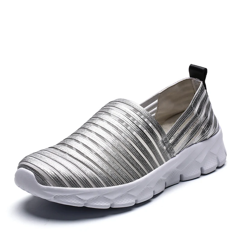 Кроссовки для женщин на плоской подошве сетчатые дышащие без шнуровки блестящие