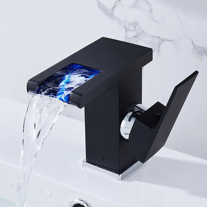 

LED Temperature Sensitive 3-Color Waterfall Bathroom Basin Faucet Faucet Single Handle Toilet Washbasin Sink Mixer Tap