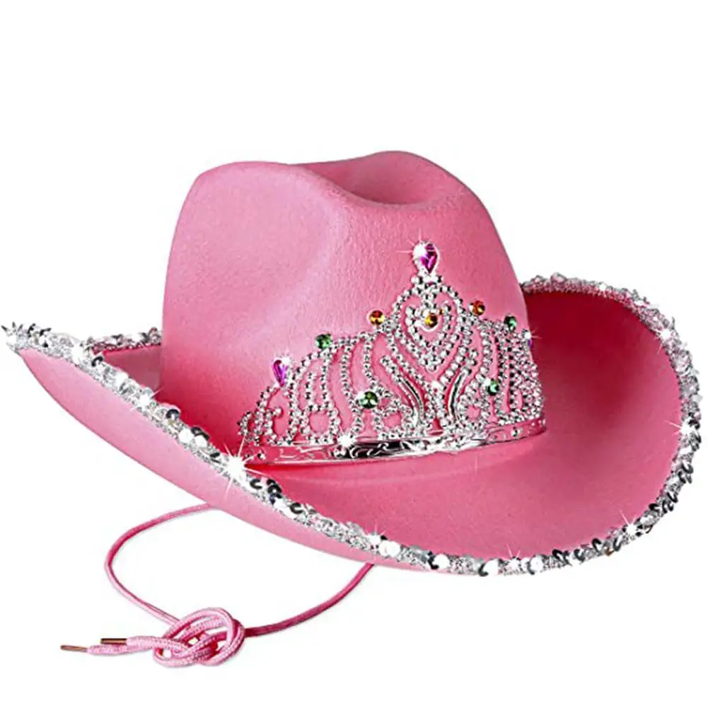 

Корона Cowgirl шляпа для женщин и девушек ковбойские кепки в западном стиле розовая тиара Cowgirl шляпа Праздничный костюм шляпа для вечеринки с п...