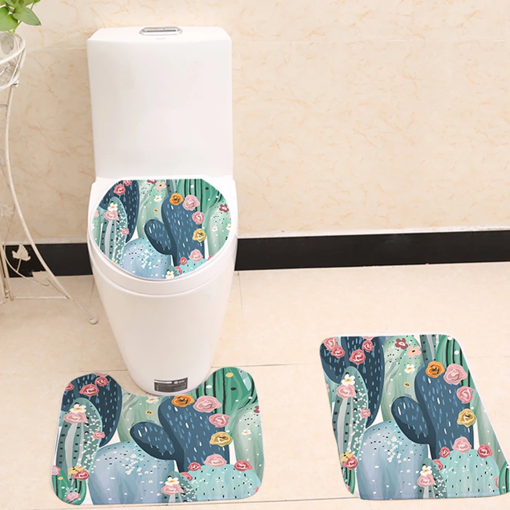 3 шт. зеленый растения цифровой принт на фланелевой ткани чехол для унитаза