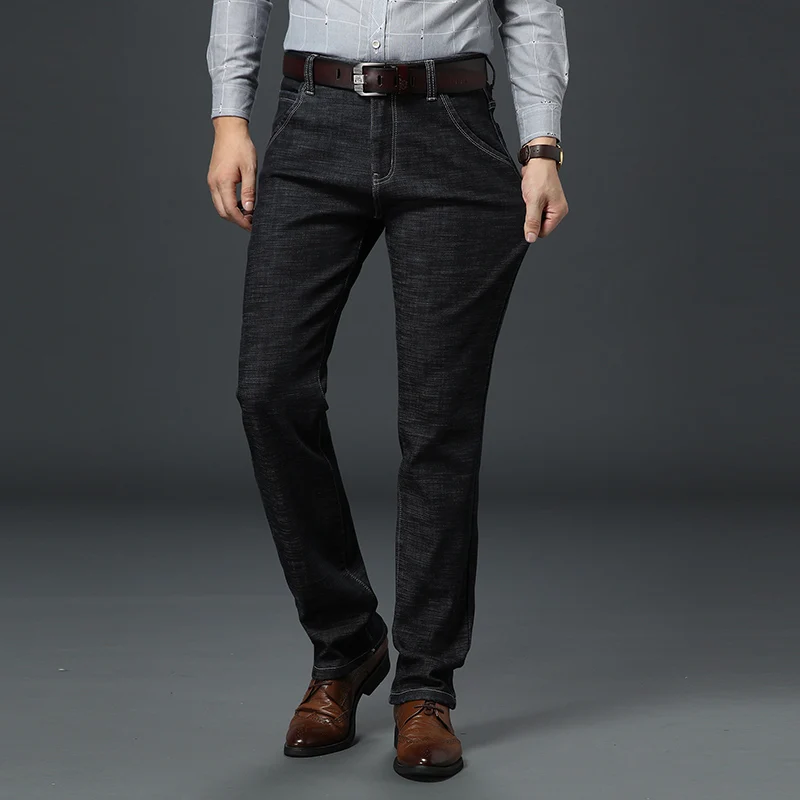 Джинсы мужские зимние прямые стрейчевые модные плотные брюки повседневные из