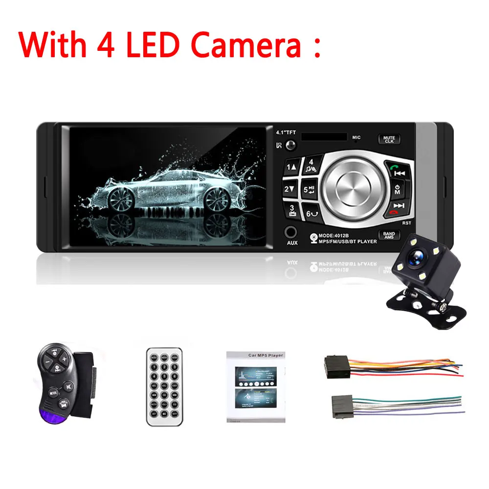 With 4 LED Camera Podofo 1 Din автомагнитола 4,1 ''HD Автомобильный мультимедийный плеер MP3 MP5 Аудио стерео радио Bluetooth FM пульт дистанционного управления видео плеер - Цвет: With 4 LED Camera