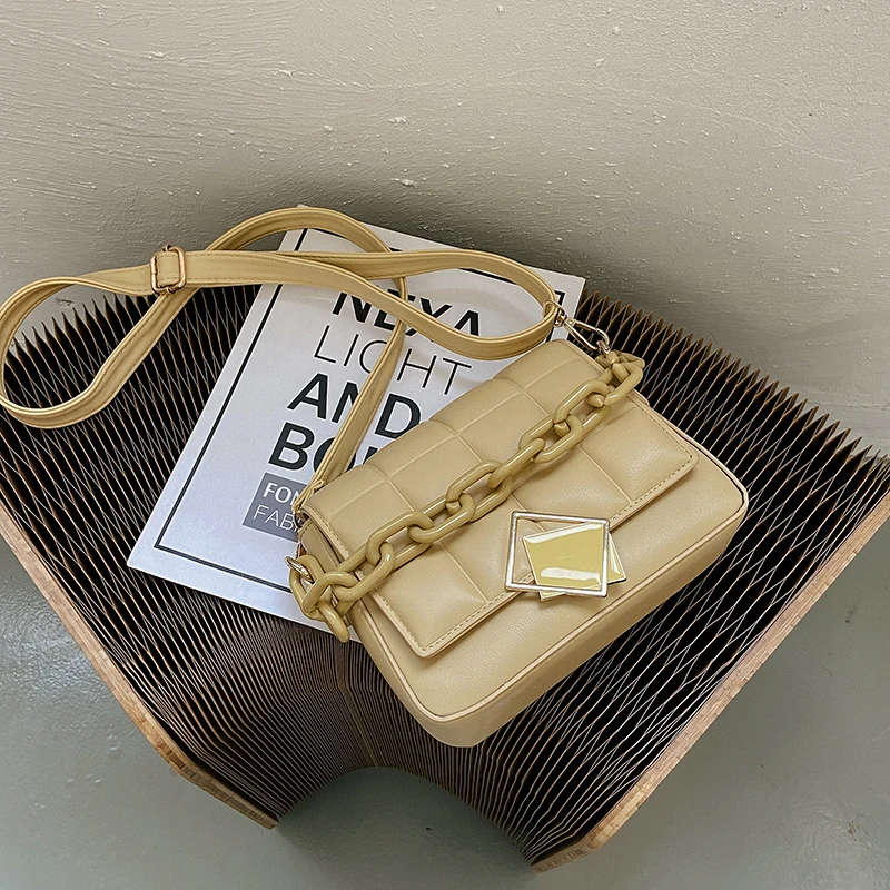 

Designer New Lattice Pattern Solid Color Leather Shoulder Bags for Women 2021 Fashion Casual Female Chain Totes Small Square Bag