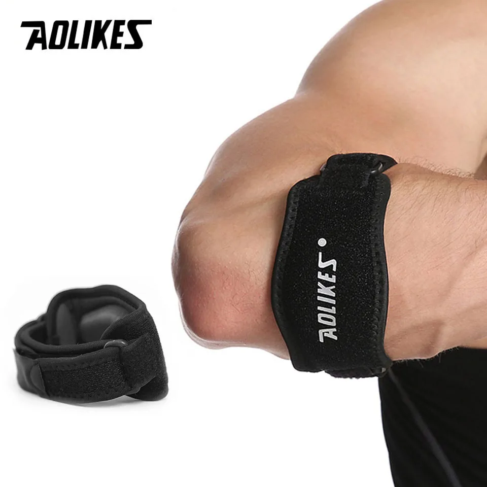 Black AOLIKES 1 шт. регулируемая, баскетбольная теннис Гольф Локоть Поддержка Golfer ремешок налокотники боковой боли синдром эпикондилит - Цвет: Black