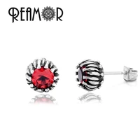reamor 1 pair red cubic zirconia eye of hell stud earrings for female men luxury demon eye cz piercing earring fashion jewelry